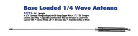 10222 Aries Technology 36 Inch Base Loaded 1/4 Wave Antenna Black Brand New