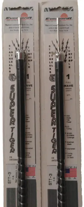 Stt3-b Everhardt 693031609405 2 Lot Cb Radio 3 Ft Fiberglass Tuneable Antenna 1000 Watt-black