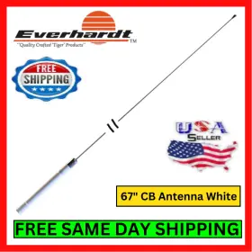 C28-0 Everhardt Stainless Steel Cb Antenna 67 Inch 3/8 X 24 Base Load White Whip Kit