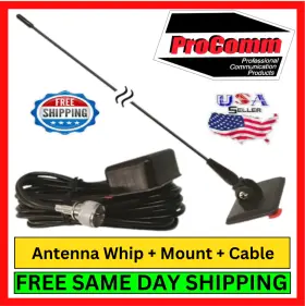 Cbg22 Procomm On-glass Cb Antenna 24 Inch With Coax Cable Mobile Radio Adj. Mount Kit