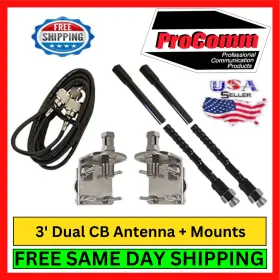Hsd995-3b Procomm Dual 3ft Cb Antenna 3-way Mount Cable Kit 750w Fiberglass Black