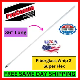 Sf3-wh Procomm Sf3w Super Flexible Cb Antenna Fiberglass Whip Radio Vehicle Base Mobile