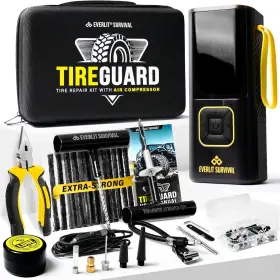 Survival 445019241274 Tire Repair Kit With Air Compressor Universal Flat Plugs Punctures R