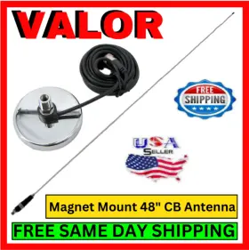 Valor 542b Stainless Steel Magnet Mount 48 Inch Cb Antenna With Cable And Connector Kit